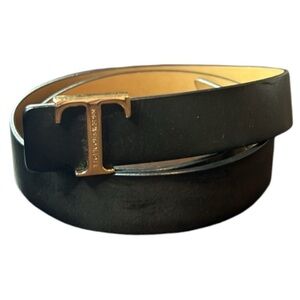 TIGER OF SWEDEN Double Prong Black Leather Belt Made in Italy
